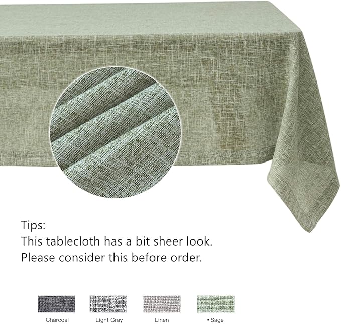 maxmill Flaxy Faux Linen Tablecloth with 2-Tone Slubby Texture Wrinkle Free Anti-Shrink Soft Table Cloth for Kitchen Dining Tabletop for Outdoor and Indoor Use Rectangle 60 x 84 Inch Sage