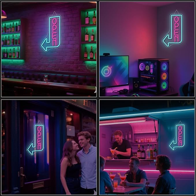 Looklight Blue Open Arrow Neon Sign Dimmale Neon Lights For Wall Decor Led Lights For Bars Stores Coffee Shop Hotel Window Outdoor Decor USB Powered 10 x15.75in