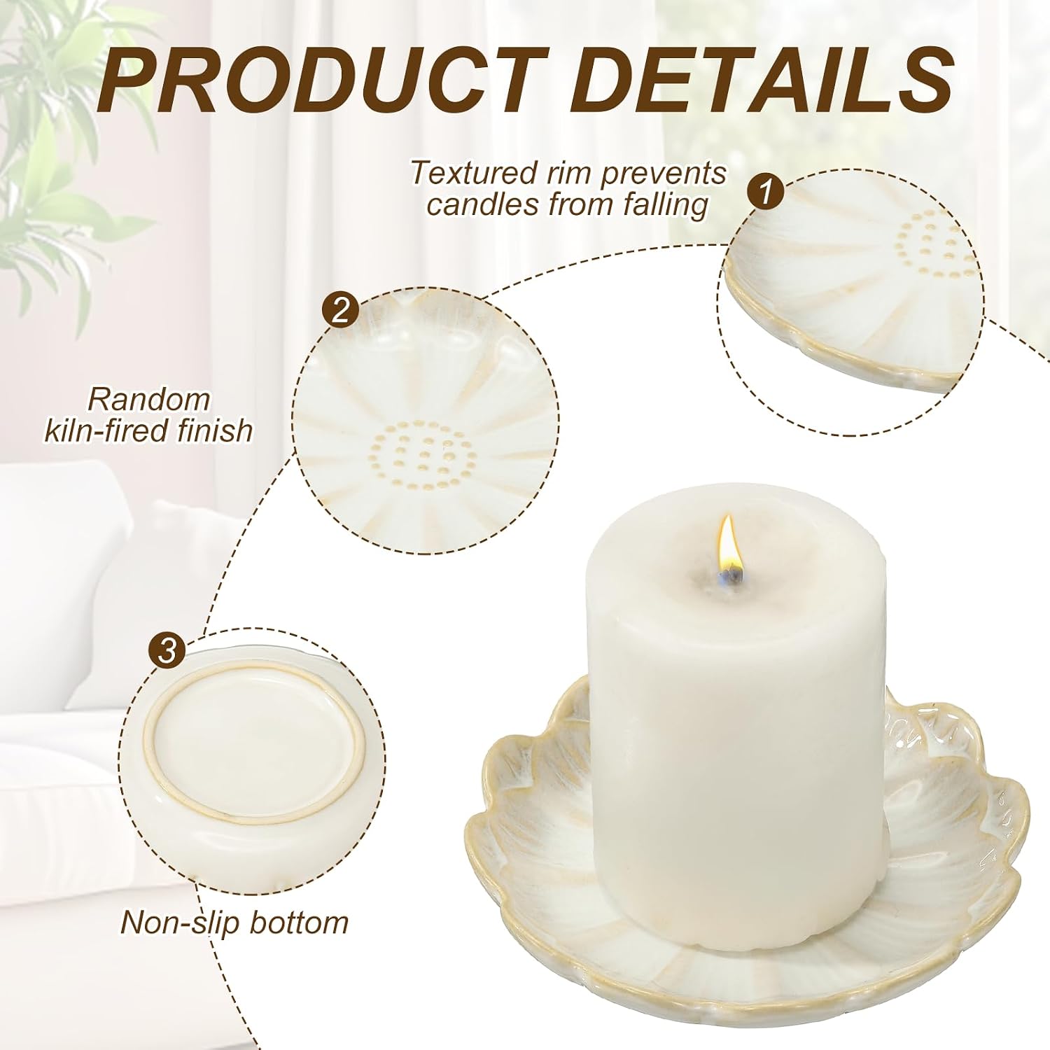 uxcell Candle Holder Plates, 4 Inch Ceramic Candle Tray Tealight Incense Holder Dish Candlestick for Tea Light Aromatherapy Wedding Rustic Vintage Home Decor, Sunflower White