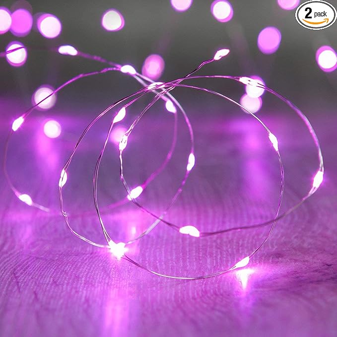 ANJAYLIA 2 Pack 16Ft 50 LED Purple Fairy Lights Battery Operated String Lights for Party Home Festival Decorations