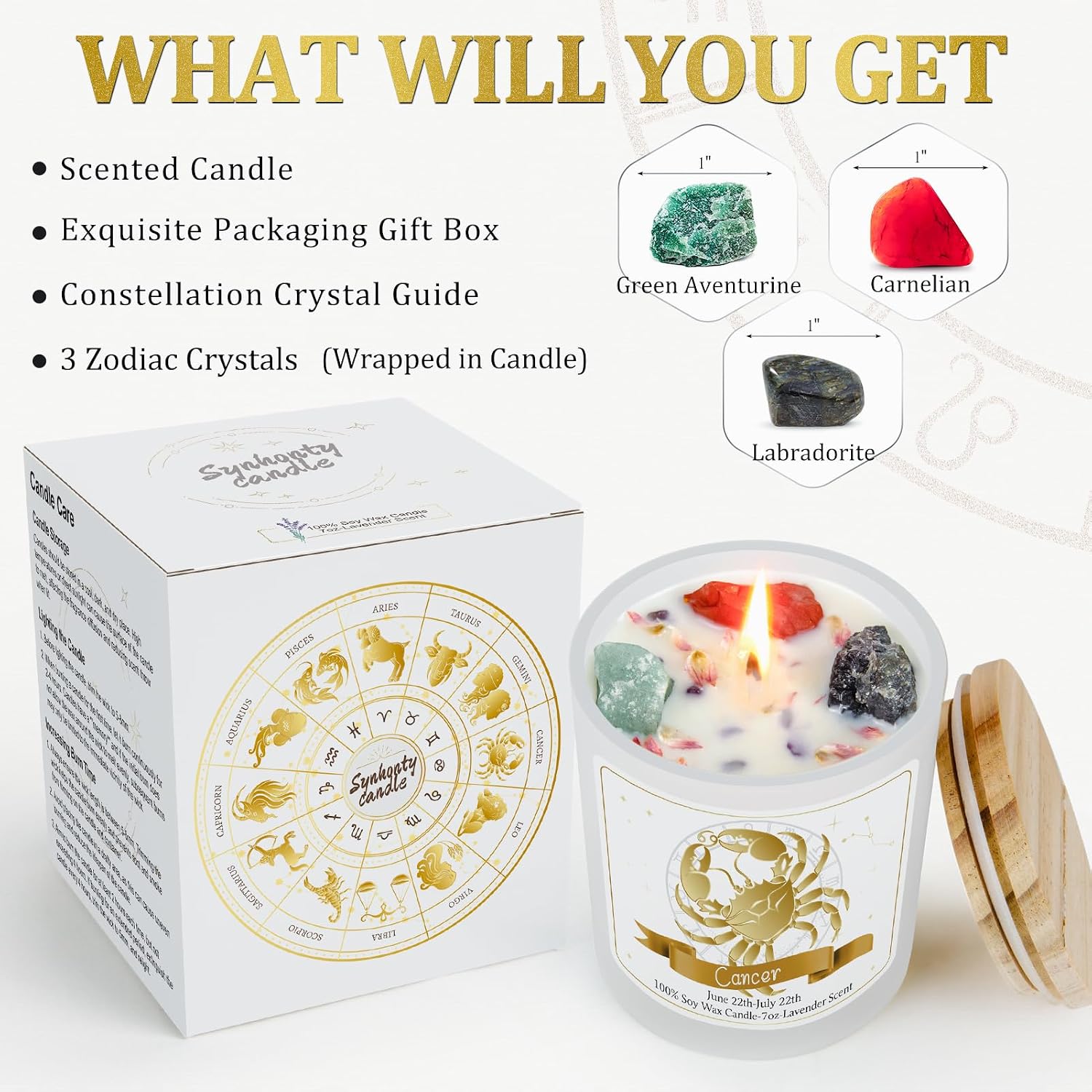Cancer Gifts for Women,Zodiac Scented Candles with Crystals and Healing Stones,Cancer Gifts for Birthday,Graduation,Retirement,Meditation Yoga.Best Gift for Her,Mom,Sister,Teacher,Friends