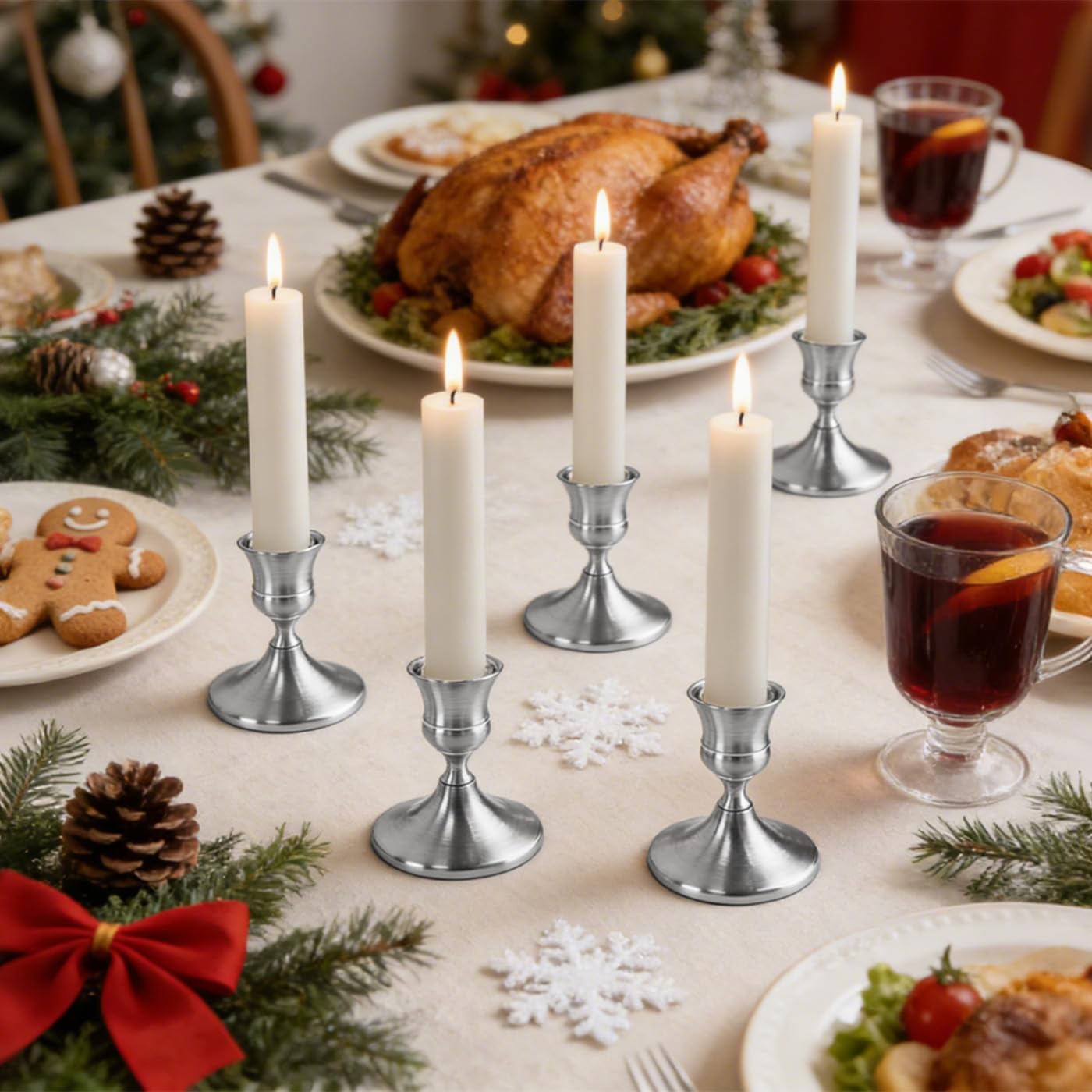 Vintage Silver Taper Candle Holders Set of 2, Metal Candlestick Holders Elegant Handcrafted Décor for Weddings, Dining & Meditation,Table Centerpiece, Party, Christmas Decoration or Home Decor