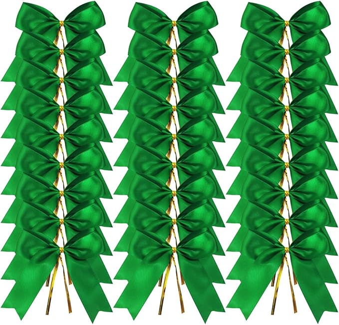 50pcs 3-1/2" Green Twist Ties Satin Green Bows with Twist Tie Bows Fish Tail Cutting(Green)