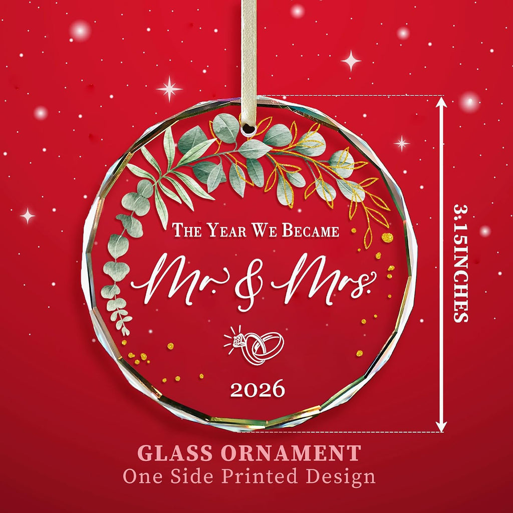 Wedding Gifts -Mr and Mrs Gifts - Wedding Gift for Couples 2026 Bride, Future Mr and Mrs - Bridal Shower Gift - ldeas for Married Newlywed -Glass 1st First Christmas Married Ornament 2026