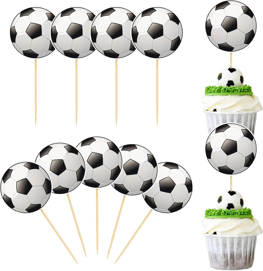 Hooqict 40Pcs Soccer Cupcake Toppers Soccer Ball Birthday Cake Topper Decorations Cupcake Picks for Kids Boys Men Sports Theme Birthday Party Decorations Game Day Party Supplies