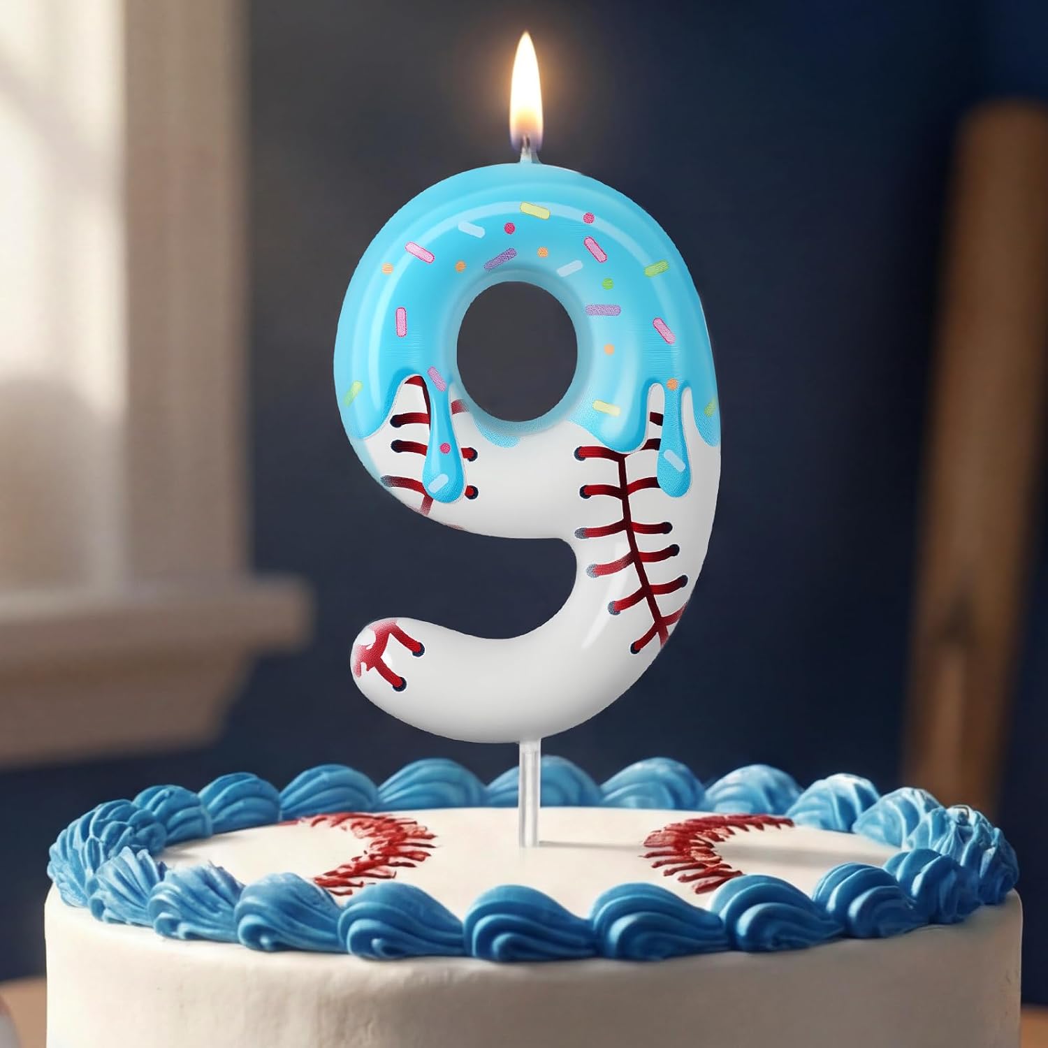 Conelist Ice Cream Drip Baseball Birthday Candle Number 9, Baseball Ice Cream Drip Birthday Cake Topper Candle Number 9 for Cake Sport Teams Theme Anniversary Celebration Party Decoration Favor Supply
