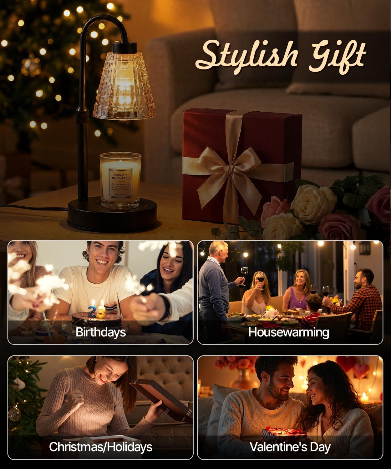 Candle Warmer Lamp with Remote Control Timer Dimmer - Wax Melt Warmer with 2 Bulbs, Adjustable Height, Birthday Gifts for Mom Women, House Warming Gifts New Home Decor (Round)