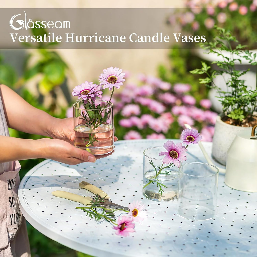 Glasseam Hurricane Glass Candle Holder Set of 6, Cylinder Clear Candle Holders for Pillar Candles, Modern Cylinder Vases for Floating Candles, Vases for Centerpiece Wedding Table Decorations, 4inch