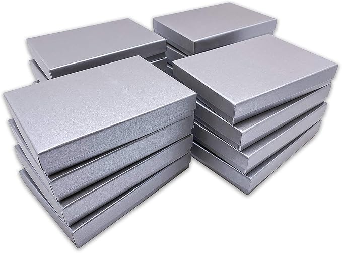 TheDisplayGuys - 25-Pack #53 Kraft Paper Cardboard Gift Boxes/Jewelry Cases w. Cotton Padding & Lid - Pearl Grey - (5.4" x 3.9" x 1.0")
