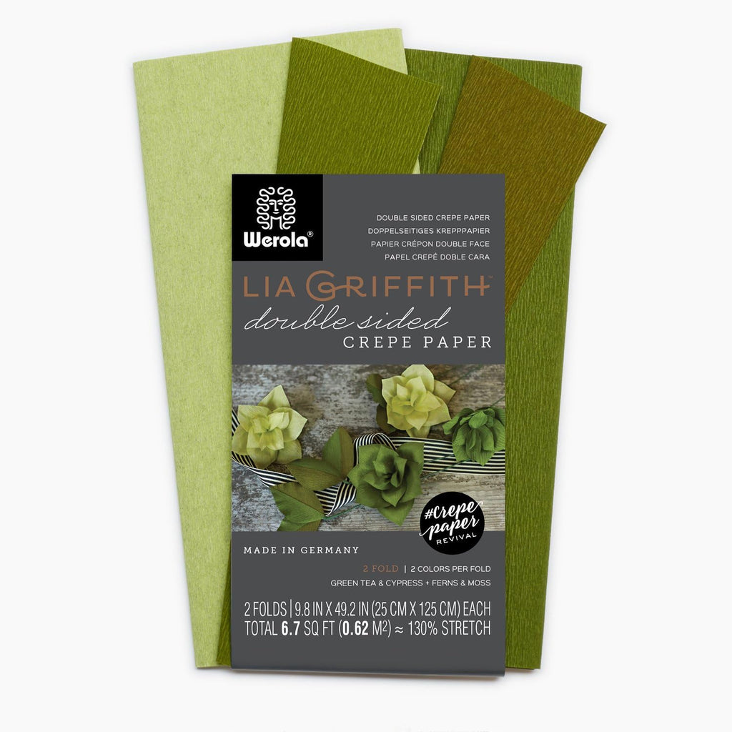 Lia Griffith Double Sided Crepe Paper Folds Roll, 6.7-Square Feet, Green Tea and Cypress, Ferns and Moss