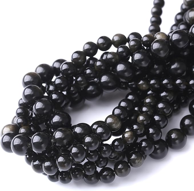 Gold Obsidian Stone Beads for Jewelry Making DIY Craft Gemstone Beads Kit (6mm, 60pcs) Cosmic Crystal Pebbles for Bracelets, Necklaces, Home Decor