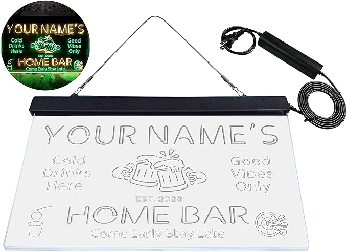 ADVPRO Personalized Your Name Custom Home Bar Beer Established Year Dual Color LED Neon Sign Green & Yellow 16 x 12 Inches st6s43-p1-tm-gy