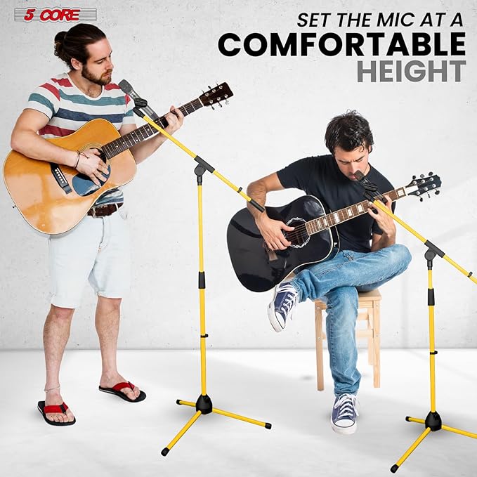 5 Core Tripod Mic Stand Floor Adjustable 18 to 72 Inches Sturdy Boom Arm Holder Microphone Stands Pedestal Para Microfono for Singing - MS 080 YLW