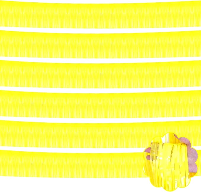 6 Pack 10 Feet Foil Fringe Garland Metallic Tinsel Streamers Banner Wall Hanging Curtain Backdrop Banner for Parade Floats, Thanksgiving, Christmas, Birthday, Halloween Party Decorations(Yellow)