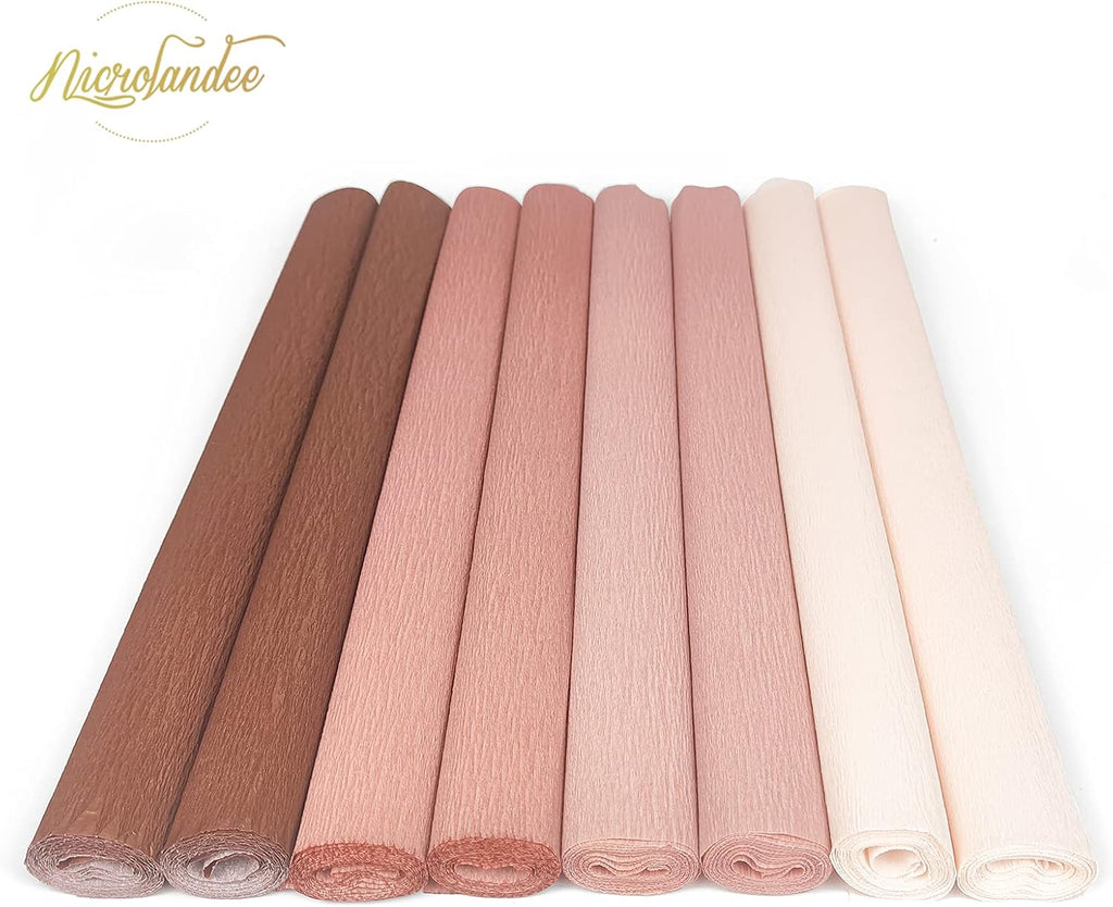 NICROLANDEE 8 Rolls Rose Gold Premium Crepe Paper Rolls for DIY Gift Wrapping Paper Crafts Birthday Wedding Holiday Paper Flower, 20 inches Wide by 6.56 ft Long, 4 Colors