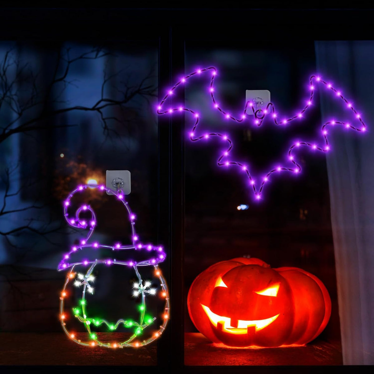 Halloween Window Lights, 2 Pack LED Waterproof Timer Indoor Decor