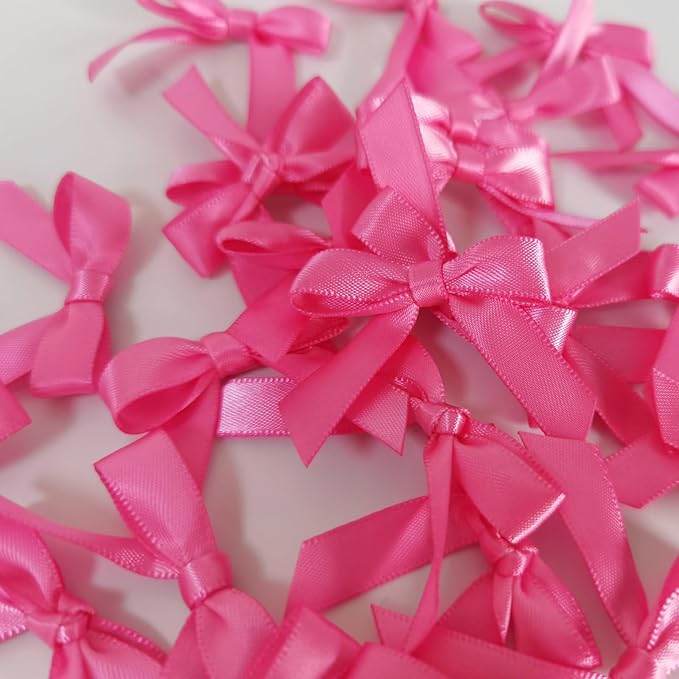 50pcs 1-1/2" Mini Hot Pink Satin Ribbon Bows Without Twist Ties for Crafts Gift Wrapping Packing Christmas Decoration (Hot.Pink)