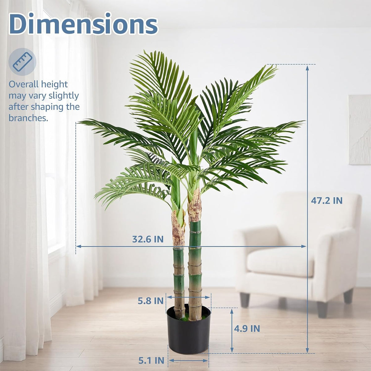dumos 47in artificial palm tree, realistic faux indoor on a desk or shelf