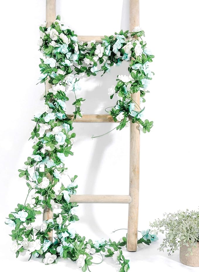 Miracliy 9Pcs 74FT Blue and White Flower Garland Artificial Rose Arch Vines Fake Spring Floral Garland for Flower Wall Backdrop Wedding Mothers Day Garden Tea Party Decoration