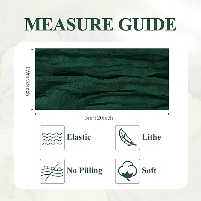 Asee'm Fall Table Runner Cheesecloth 10FT Emerald Green Boho Gauze Fabric Rustic Sheer Cheese Cloth Runners for Thanksgiving Wedding Bridal Shower Party Decoration