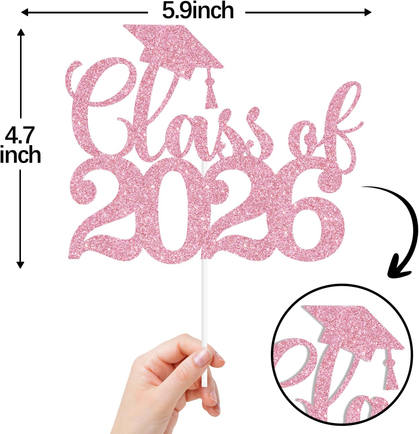 Black Glitter Class of 2026 Cake Topper, Congrats Grad 2026/Congrats Class of 2026/Congratulations, 2026 Graduation Party Decorations Supplies (2026, Pink)