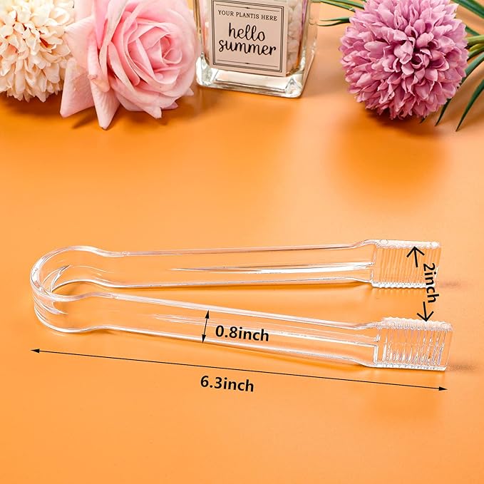 Roshtia 12 Pcs Plastic Serving Tongs Mini Kitchen Tongs Utility and Plastic Kitchen Scoops Clear Ice Scoop Mini Clear Buffet Scoop for Candy Dessert Buffet Ice Snack Coffee Tea