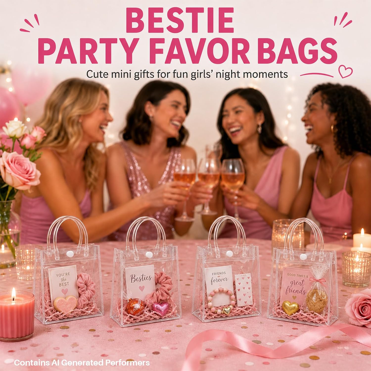MAQIHAN Clear Gift Bags with Handles - Party Favor Candy Bags Transparent | 10 Plastic Goodie Bags, bolsitas for Valentines, Mother's Day, Christmas, Baby Shower, Wedding, Birthday, Mini 5.9'' x 6.3''