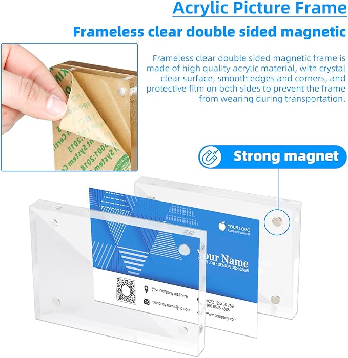 Small Acrylic Picture Frame 2.5x3.5 Clear Double Sided Magnetic Photo Frames Acrylic Business Card Frame for Office School Home Decoration 20mm Thick