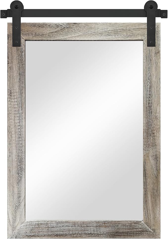 COGOOD Farmhouse Barn Door Mirror - 21 x 30 Rustic Wood Framed Wall Mirror for Bathroom, Living Room, Entryway Wall Decor (Yellow White)