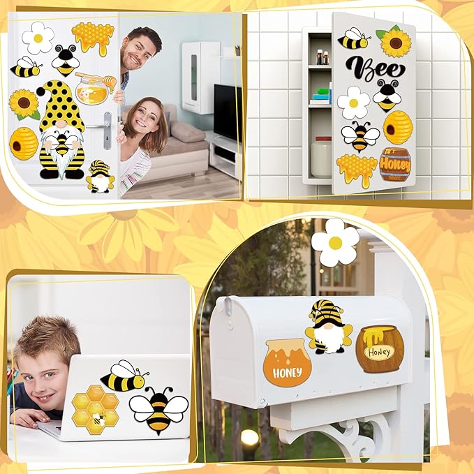 Xuhal 25 Pcs Bee Decor Refrigerator Magnets Happy Bee Gnome Sunflower Magnetic Stickers Car Magnets Fridge Garage Decor Party Supplies for Cars Office Whiteboard Mailbox