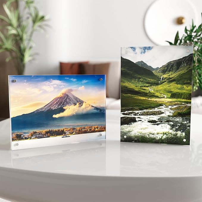 5x7 Acrylic Picture Frame 5 Pack, Clear Freestanding Double Sided Frameless Magnetic Photo Frames, Desktop Display Decor Gift