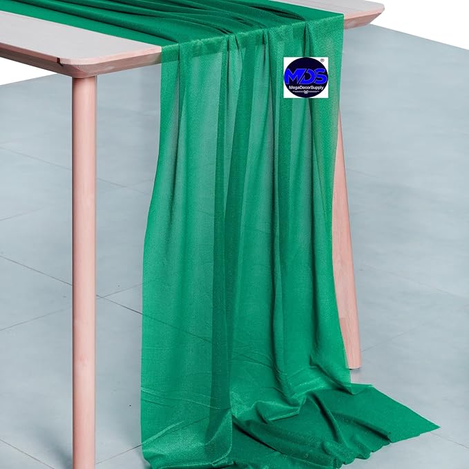 MDS 10 Pack 10ft Chiffon Table Runner 29 x 120 Inches Sheer Wedding Runner Romantic Rustic Table Runner for Wedding Decorations, Birthday Parties, Bridal Shower Party Arch Decor - Emerald Green