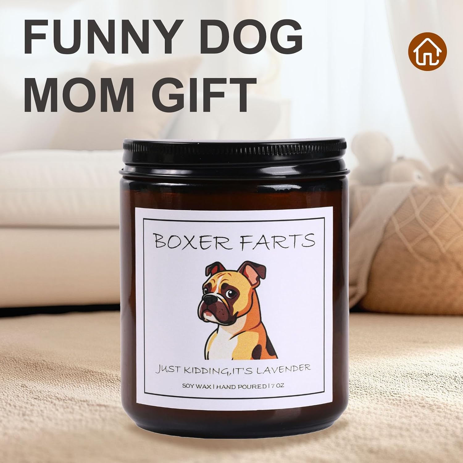Boxer Dog Gifts & Decor, Boxer Gifts - Dog Mom Gift, Boxer Farts Candle, Natural Soy Wax Lavender Scented Candle 7oz