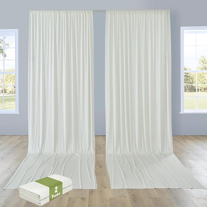 PartyVillage 10ft×15ft Ivory Backdrop Curtain for Wedding Parties, 2 Panels Wrinkle Free 15 FT Long Polyester Photo Backdrop Drapes Back Drop Cloth for Birthday Photography Background