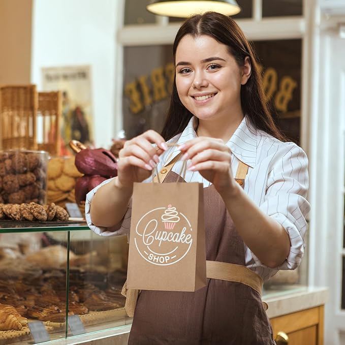 MESHA Kraft Gift Bags 200 Pack 5.25x3.75x8 Inch Small Brown Paper Bags with Handles Bulk for Small Business,Birthday,Party,Wedding,Retial,Shopping Bag