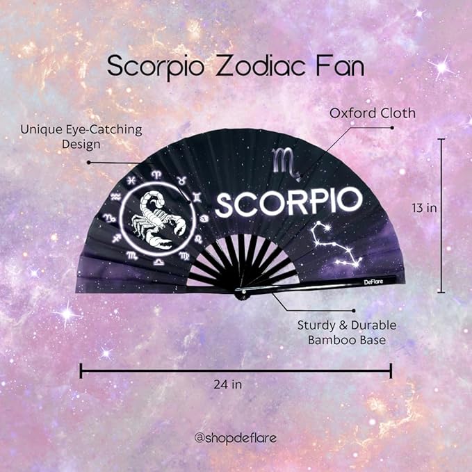DeFlare | Cosmic Zodiac Rave Fan | Zodiac Sign Hand Fan | Astrology Rave Fan | Hand Fan | Large Rave Fan | Large Clacking Fan