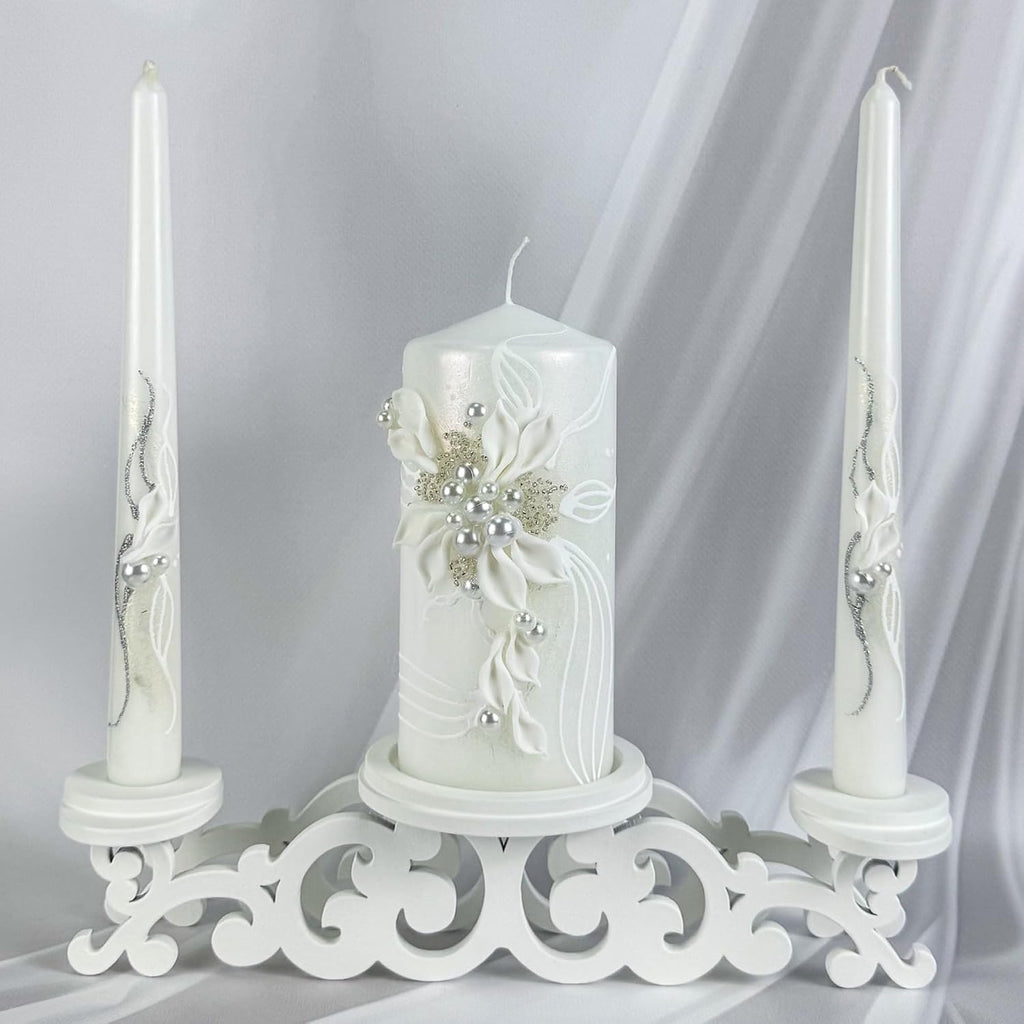 Unity Candle Set - Wedding Ceremony & Reception – 6” Pillar & Two 10” Taper Candles – Long Burning Unity Candles for Marriage Ritual – Handmade in USA – Royal White