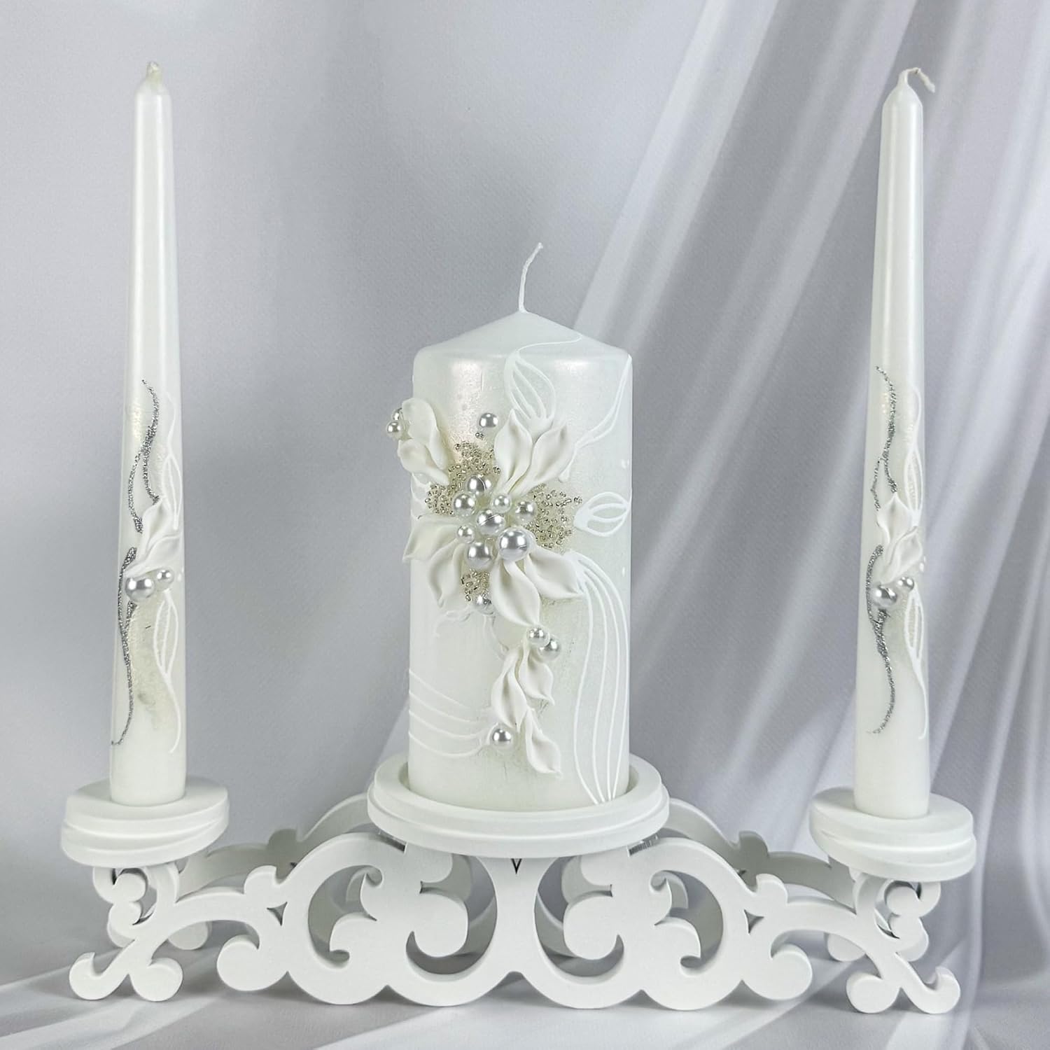 Unity Candle Set - Wedding Ceremony & Reception – 6” Pillar & Two 10” Taper Candles – Long Burning Unity Candles for Marriage Ritual – Handmade in USA – Royal White