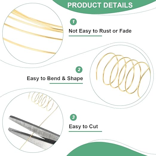 0.5 mm/24 Gauge Copper Wire for Jewelry Making, 20.3FT Copper Beading Craft Wire for Jewelry/Weaving/DIY Crafting/Planting, Color-Retaining [6.2M, KC-Gold]