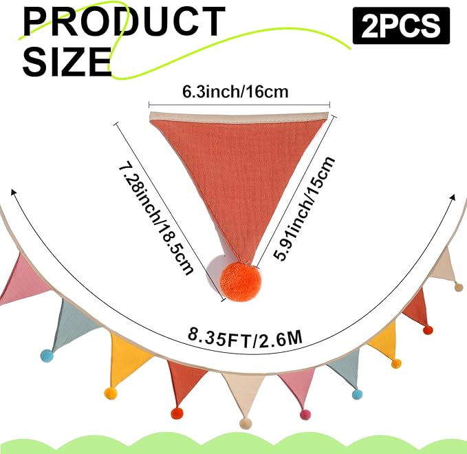 20 Pcs Pennant Banner Flags,2 Sets Garland Nursery Triangle Bunting Flag Baby Shower Banner for Nursery Decor Kindergarten Classroom Playroom Decor Baby Birthday Church Nursery Party Event(rainbow)