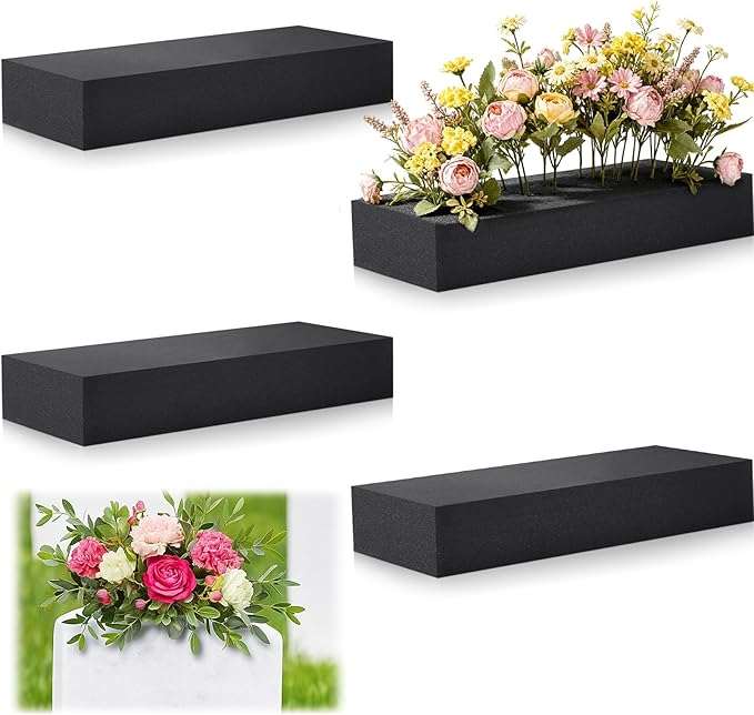 Lallisa 4 Pcs Reusable Floral Foam Blocks Water Weather Resistant Dry Floral Foam for Artificial Flower Arrangements Outdoor Flower Boxes Hanging Planters Wedding Home Decor (11.8 x 4.7 x 2'',Black)