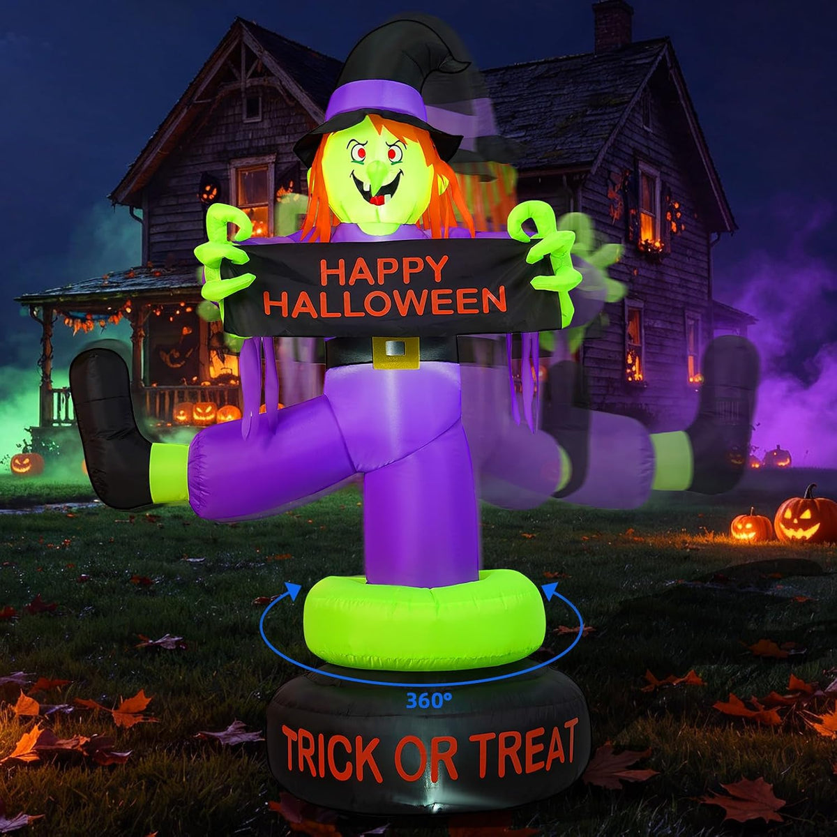 6ft rotating halloween inflatables outdoor witch, 360° swivel, main product view