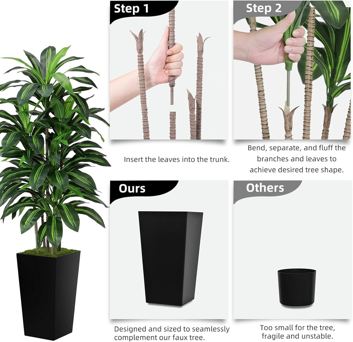 astidy artificial plant 5ft dracaena fake tree with showing dimensions