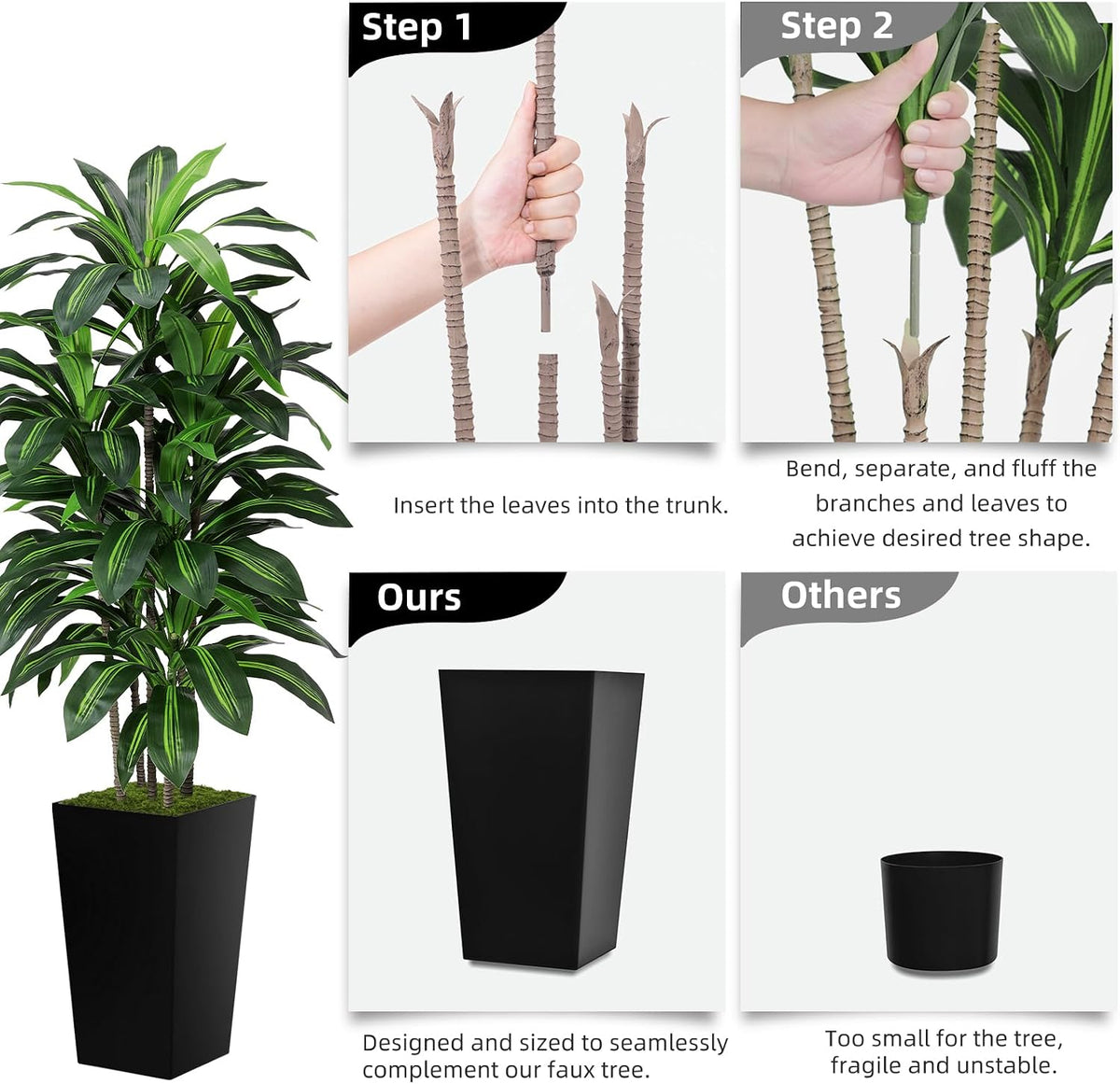 astidy artificial plant 5ft dracaena fake tree with showing dimensions