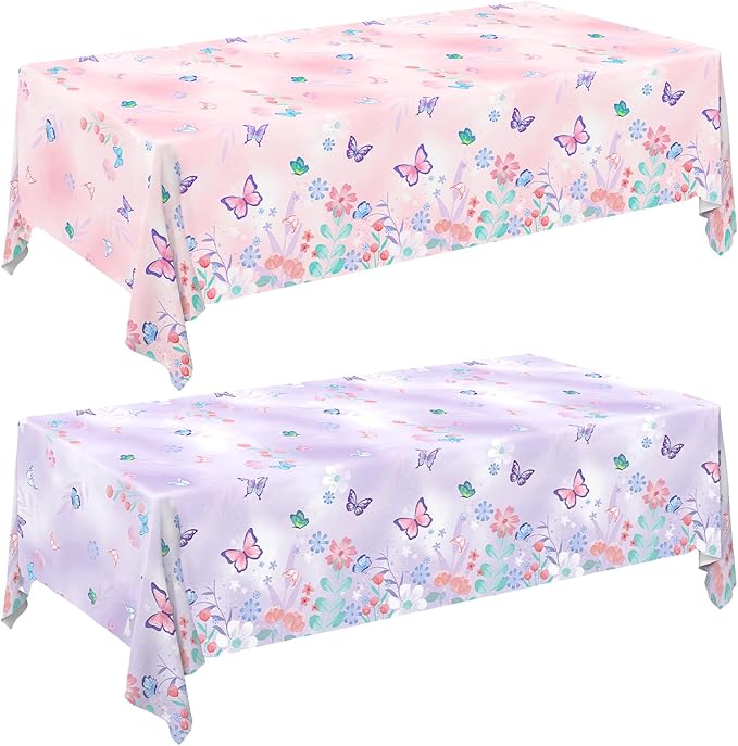 Gatherfun Butterfly Birthday Party Supplies: Butterfly Decorations with 2 PCS Disposable Plastic Tablecloths, for Kid's Birthday Party Decorations, Size 54”x 108