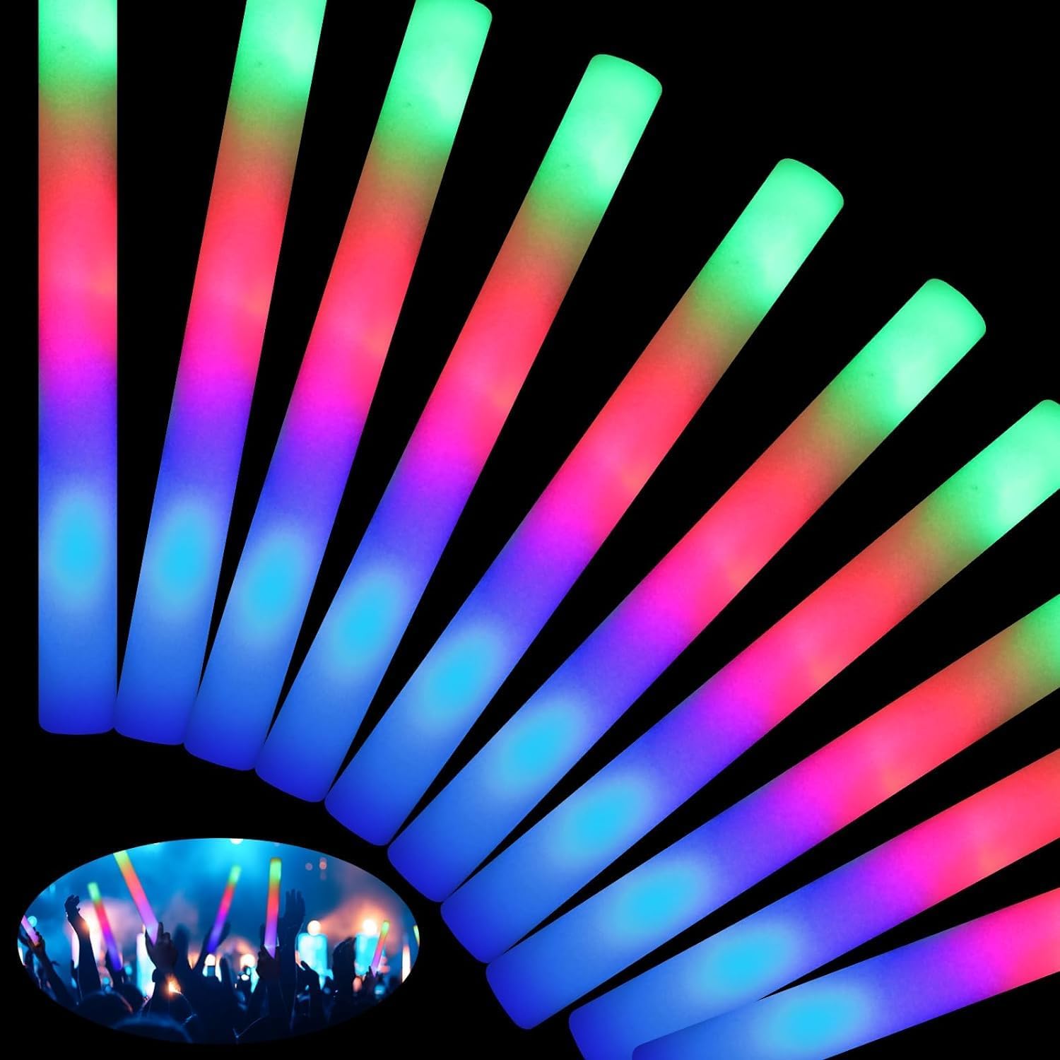 HONLYNE 46 PCS Foam Glow Sticks with 3 Modes Colorful Flashing, Foam Light Up Sticks, LED Light Sticks, Glow Sticks Party Pack for Halloween, New Year, Wedding, Raves, Concert, Christmas