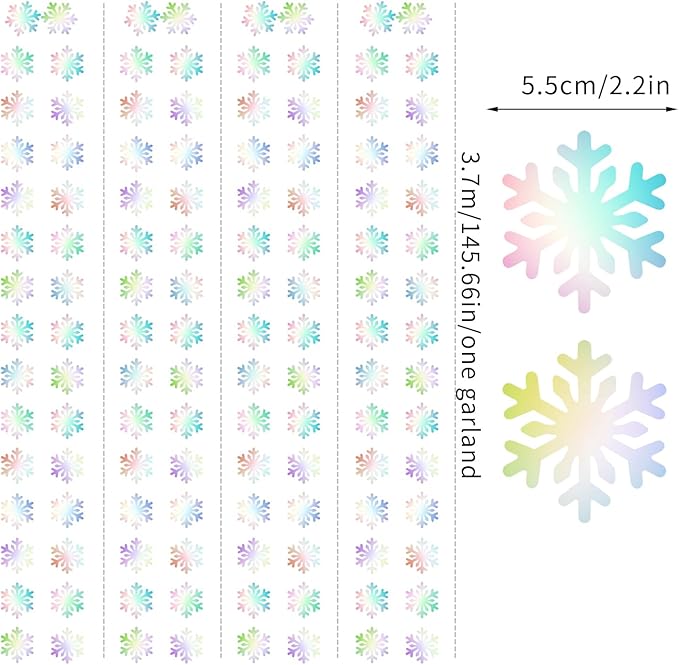 Snowflake-Snow Iridescent-Holographic Christmas Party-Decoration Garland - 52ft Winter Wonderland Frozen Ornaments Hanging Paper Streamers,New Years Birthday Baby Shower Dance Ceiling Decor Hugfond