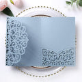 PONATIA 5.12 x 7.2 Dusty Blue Laser Cut Invitation Pocket, 20PCS Tri-Fold 5 x 7 Laser Cut Wedding Invitation Pockets with Envelopes for Wedding Bbay Shower Birthday Sweet 16 Invite (No Inner Sheet)