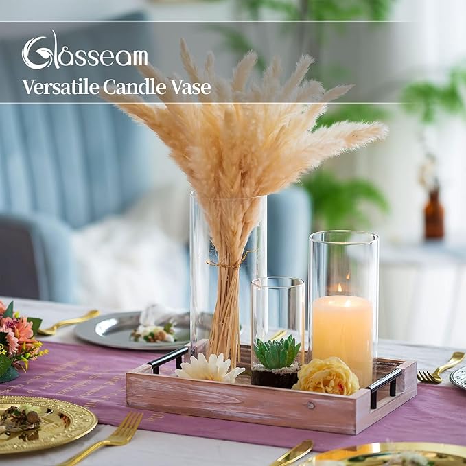 Glasseam Clear Cylinder Vases for Centerpieces, Glass Cylinder Vase Set of 30 for Flowers, Modern Hurricane Candle Holder for Pillar Candles, Floating Candle Vases for Wedding Table Decorations