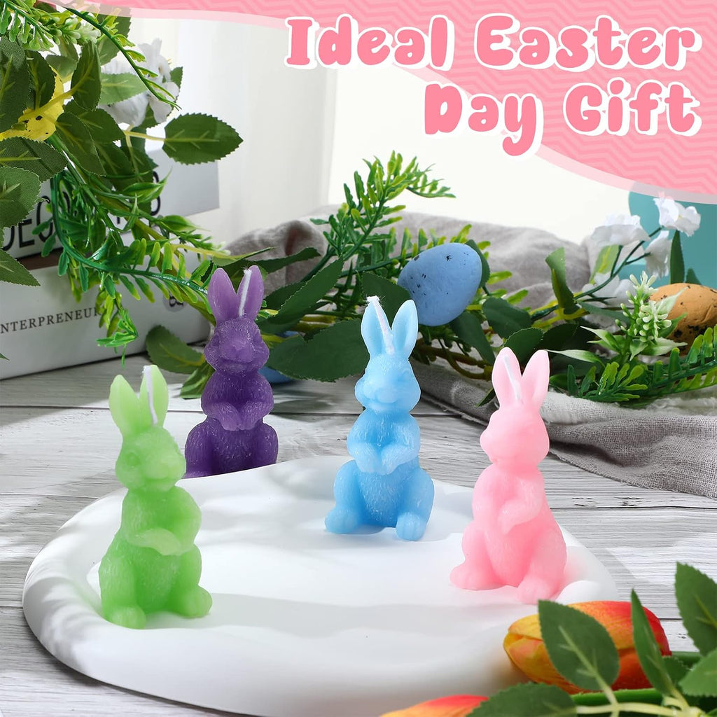 BBTO 4 Pcs Easter Bunny Candles Gift Set Rabbit Shape Spring Candles for Easter Bunny Decorations Party Table Home Decor Spring Celebrations